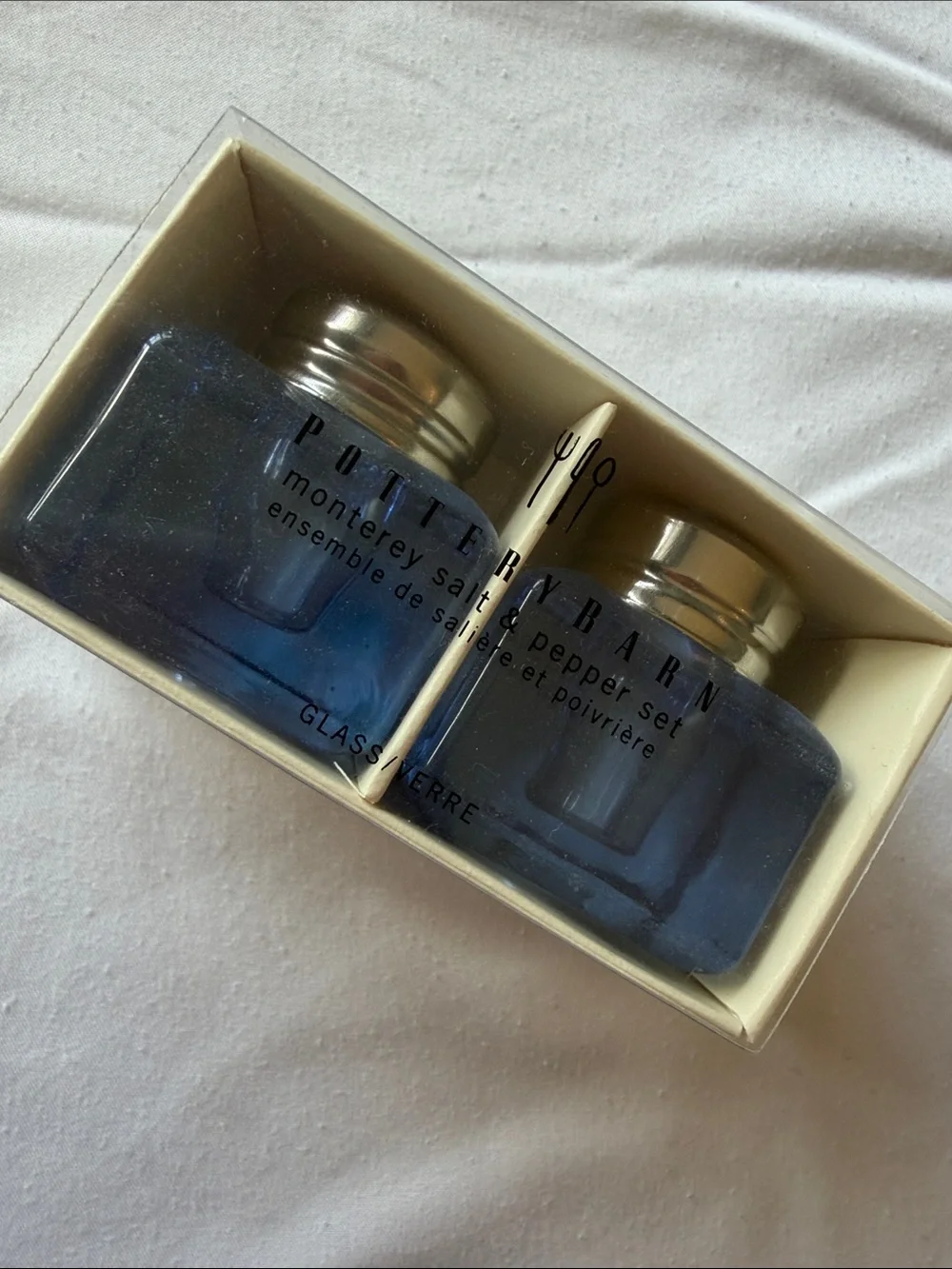 Vintage Pottery Barn Monterey Salt & Pepper Set - Blue Glass